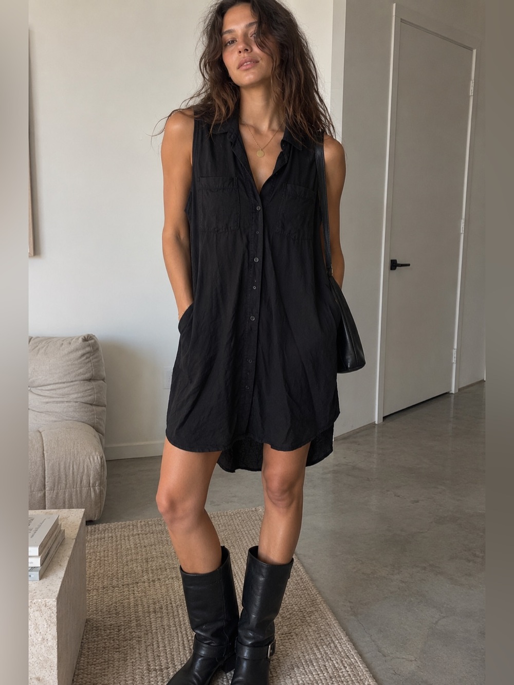 Velvet Heart Black Sleeveless Button-Front Dress — Size S